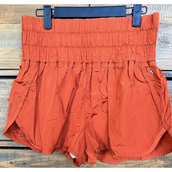 FP Movement Pants - FP Movement Shorts Women's Large Orange High Rise Smocked Waist Lined Athletic